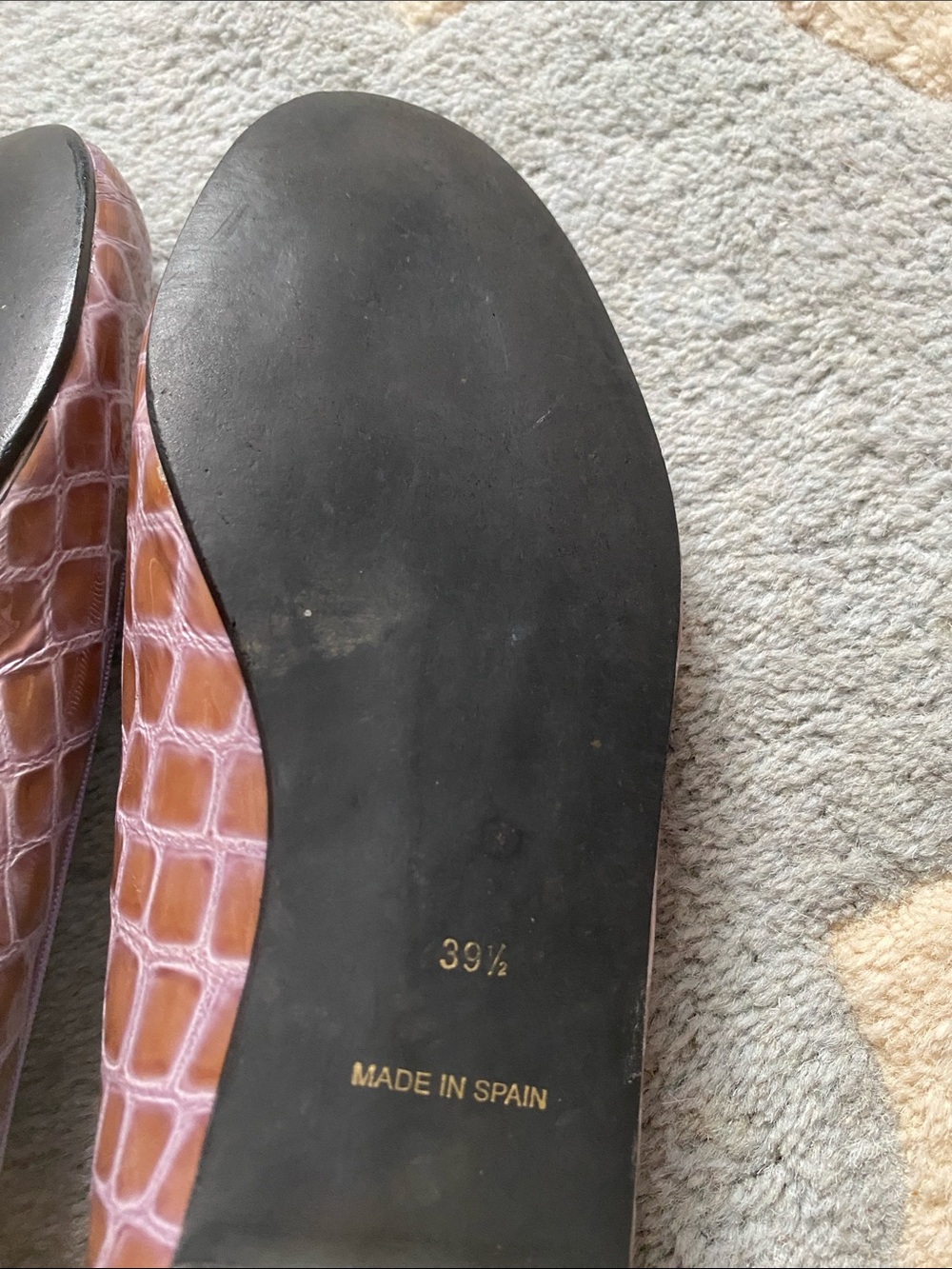 French Sole Brown Croc Ballet Flats with Lilac Trim - Picture 15 of 15